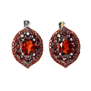 925 Sterling Silver Earrings Oval Mozambique Garnet 7x5mm Gemstone Jewelry - Picture 1 of 13