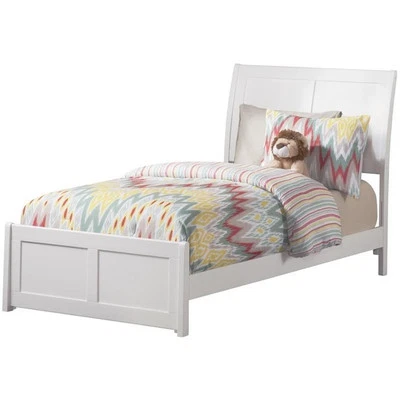 Leo & Lacey Traditional Solid Wood Twin Bed w/ Footboard & USB Charger in White - Image 1 of 4