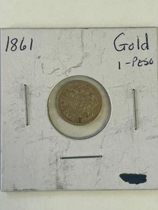 1861 Gold 1 Peso Republic De Chile Rare Date - Picture 1 of 2