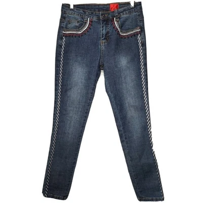 Pantalones de mezclilla V Cristina para mujer talla 4 azul bordado pierna cónica usados en excelente estado Foto 1 de 4