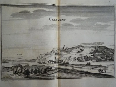 Clermont Panorama Stadtmauer Topographia Galliae EA Merian Kupferstich 1655 - Bild 1 von 3