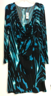 Nuevo con etiquetas Vestido Josie Natori Capiz Cuello Capucha Talla Grande Elastizado Manga Larga Azul Negro Foto 1 de 4