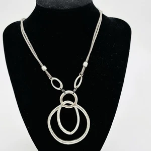 BELLA UNO Necklace Silver Tone Gray Cord Bold Statement - Picture 1 of 8