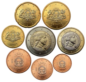 LATVIA SET OF 8 COINS 1 EURO CENT – 2 EURO 2014 UNC - Picture 1 of 2