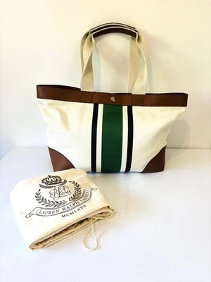 Ralph Lauren Ivory Brown Canvas Logo Tote Shoulder Bag New! - Image 1 of 4