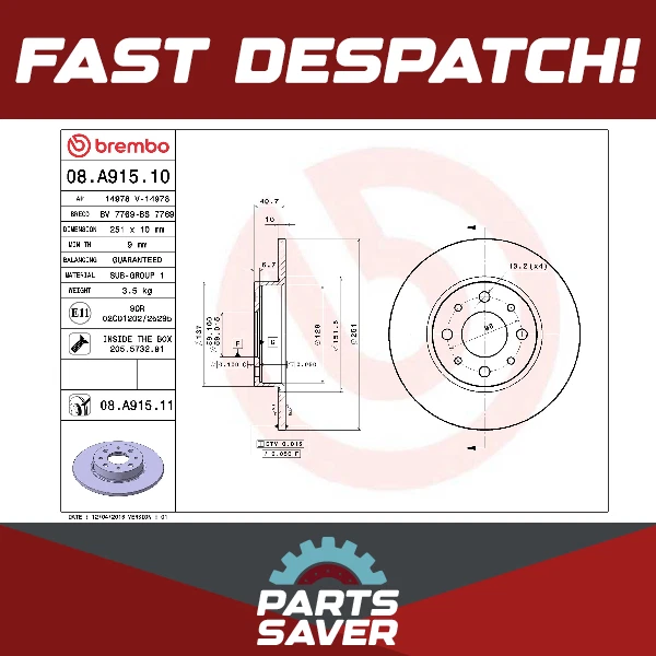 2x Brake Discs Pair Solid fits ALFA ROMEO MITO 955 1.4 Rear 08 to 18 251mm Set - Image 1 of 4