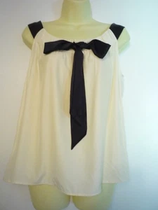 TALBOTS SEIDE ABENDTOP--NEU MIT ETIKETT-GR. MED--SCHWARZ/ELFENBEIN-ÄRMELLOS-KLASSISCHER GLAMOUR - Bild 1 von 7