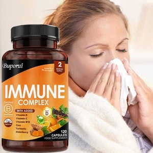 Immune Complex Capsules - with Zinc, Turmeric, Elderberry, Vitamin C, D3 & B12 - Picture 1 of 12