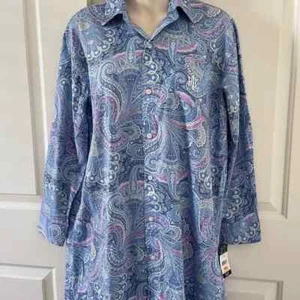 69$ Polo Ralph Lauren Blue Pais Shirt Women sleepwear Front Pocket Small - Picture 1 of 8