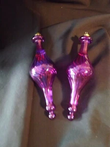 2 VTG blown glass FINIAL ORNAMENTS 7.5" purple swirl - Picture 1 of 5