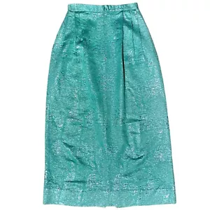 Maxi gonna lunga broccato metallizzato argento turchese vintage anni 50 60 cocktail party - Foto 1 di 3