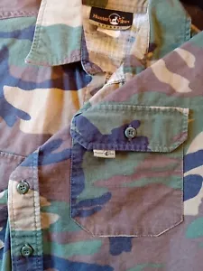 Vntg Hunters View Camouflage Shirt Men M Green Woodland Camo Button Up Ripstop - Picture 1 of 9