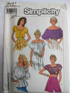 Tops Boho Peasant Flounce S M L Simplicity 8081 Sewing Pattern VTG Off Shoulder - Picture 1 of 6