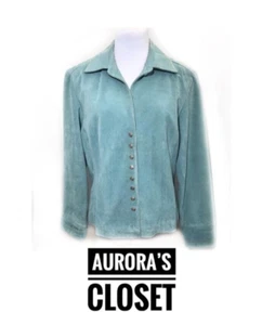 Live A Little Medium Teal Blue Suede Jacket Corset Buttons $150 - Picture 1 of 3