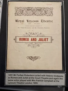 ROMEO JULIET LYCEUM THEATRE 1895 PROGRAMME FORBES ROBERTSON MRS PATRICK CAMPBELL - Picture 1 of 5