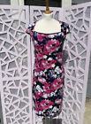 Laura Ashley Dress Size 10 Navy Blue Pink floral Empire waist Stretchy Fabric