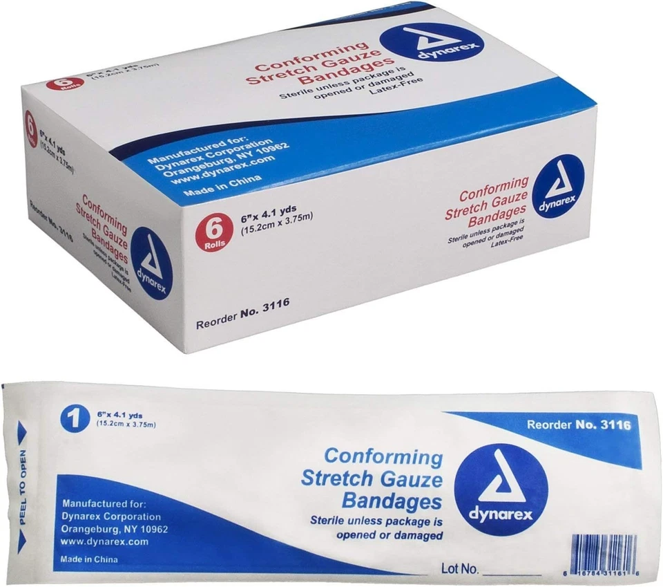 SM Dynarex Stretch Gauze Bandages, 6" x 4.1 yds,1 Box of 6 Bandages - Image 1 of 1