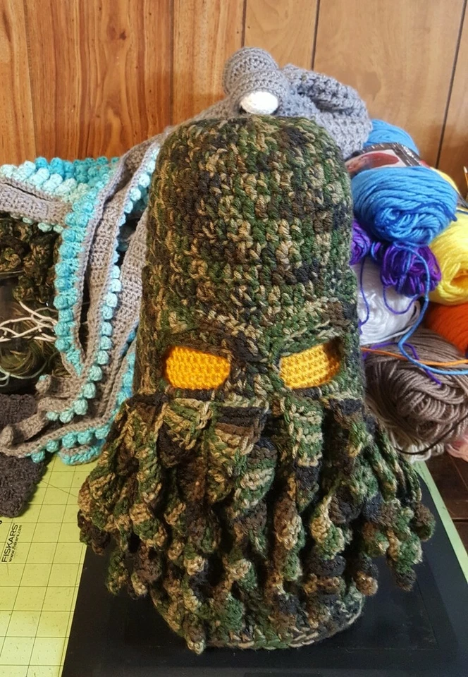 Crochet Cthulhu Face Mask. Made to Order. Your choice of color. - Image 1 of 4