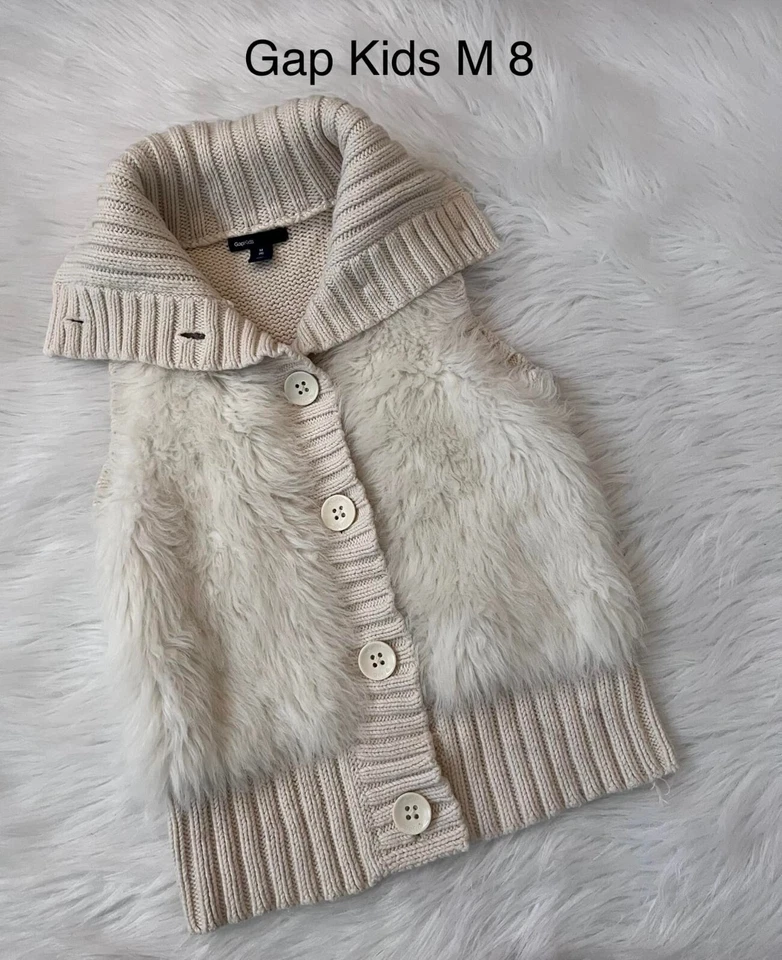 Gap Kids Faux Fur Knit Ivory Vest Size M 8 - Image 1 of 1