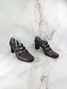Ecco Heels Womens 10 41 Purple Eindhoven Mary Jane Button Leather Shoe 3 Strap - Picture 1 of 11