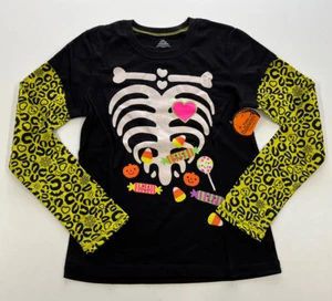 Halloween Langarmshirt USA 134-140 Skelett schwarz Mädchen Pullover - Bild 1 von 3