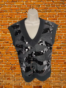 BNWT WOMENS NEXT SMALL BLACK KNIT SEQUIN SLEEVELESS VEST JUMPER SWEATER RRP £36 - Picture 1 of 6
