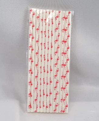 Pajitas de papel para fiesta flamenco, paquete de 25, blanco con flamencos rosas Foto 1 de 2