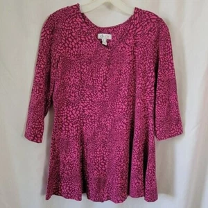 D & Co. Small Animal Print Long Tunic fuchsia Cheetah QVC Pink top pullover EUC - Picture 1 of 8