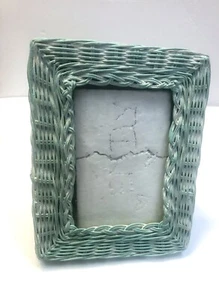 Bilderrahmen aus Korbgeflecht, blau Shabby Chic, Boho, MCM Coastal 80’s Photo Vintage - Bild 1 von 12