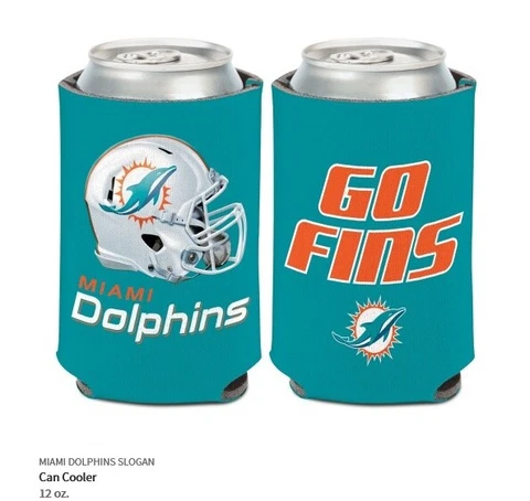 Miami Dolphins Go Fins Slogan Tin Coolers NFL Football Can Cooler Cover
