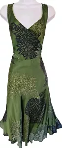 Womens Vintage Olive Green Floral Silk Y2k Flippy Coquette Midi Slip Dress 10. - Picture 1 of 9