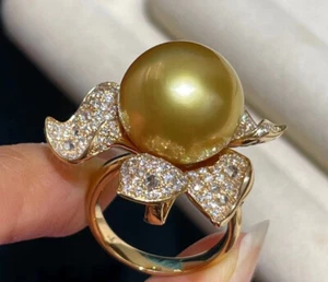 Boutique 16mm Australian south sea pearl ring G18k 11.43g D 1.37ct Japan order - Picture 1 of 5