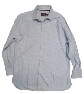 Camisa de vestir Hickey Freeman grande 17 1/2 azul a cuadros Foto 1 de 3