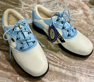 NWT-DEXTER, Women's White & Light Blue Golf Shoes, DRYZ W/Champ Spikes Size 9 - Picture 1 of 8