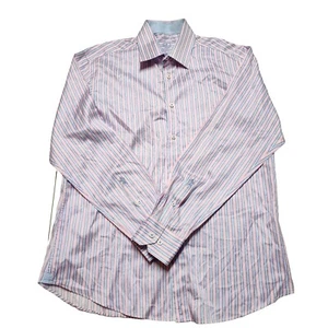 Bugatchi Uomo Long Sleeved Shirt Men’s Large ( 16 1/2 | 34/35 ) Pink Striped  - Picture 1 of 10