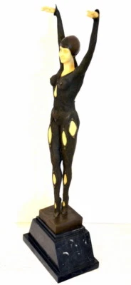 Bronzefigur - Große Art Deko Bronze Tänzerin auf Marmorsockel signiert Chiparus  - Bild 1 von 4