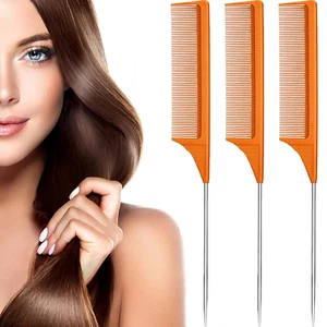 3 Packs Rat Tail Comb Steel Pin Rat Tail Carbon Fiber Heat Resistant Teasing Com - Picture 1 of 12