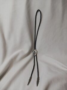 Vintage Turquoise Silvertone Pewter Arrowhead Bolo Tie Black Cord 18"
