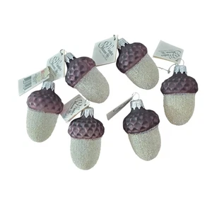 Vintage Mercury Glass Acorn Christmas Ornament X 6 Frosted & Glitter Brown Rare - Picture 1 of 6