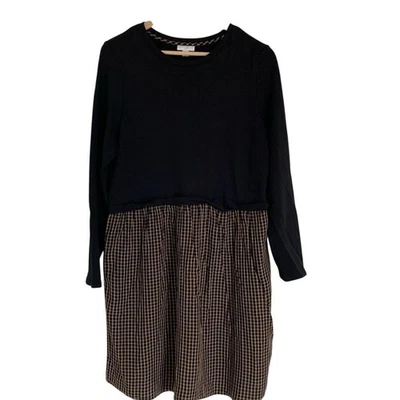 Vestido J Jill Mujer Cintura Caída Contraste Cuadros Grande Negro Camel Manga Larga Foto 1 de 4