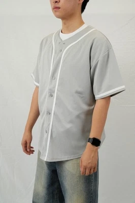 Men's Short Sleeve Plain Button Down Baseball Jersey MLB Team Royal Dodger Blue - Image 1 of 2