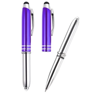 2er Pack Kugelschreiber mit Stylus Spitze und LED Taschenlampe Metallstift Lila - Bild 1 von 7