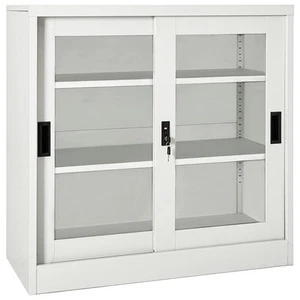 vidaXL Sliding Door Cabinet Light grey Steel, tempered glass Medium - Picture 1 of 10