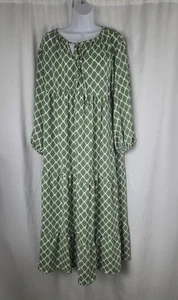 Vestido Dokotoo Mujer XL Verde Blanco Boho Floral En Niveles Manga Larga Maxi Campesino - Imagen 1 de 14
