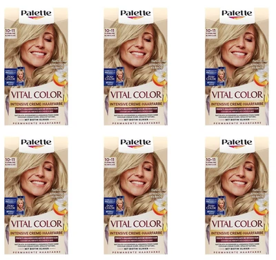 SCHWARZKOPF 6x Palette Vital Color Intensive Creme-Haarfarbe 10-11 Silberblond, 115ml