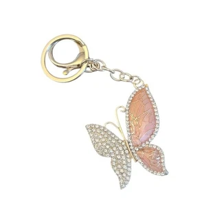 Butterfly Keychain Rhinestone Pink Enamel Charm Bag Purse Accessories - Picture 1 of 1