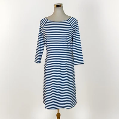 Vestido J McLaughlin tamanho pequeno Mari bainha listra azul pano Catalina clássico - Imagem 1 de 4
