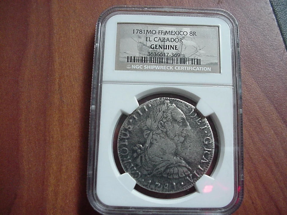 MEXICO 1781 MoFF 8 REALES PIECE OF EIGHT EL CAZADOR SHIPWRECK COIN NGC GENUINE - Image 1 of 4