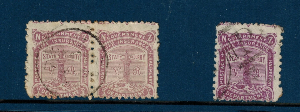 Seguro de vida Nueva Zelanda 1896 SG L10 1/2d púrpura brillante par y gema usada única Foto 1 de 1