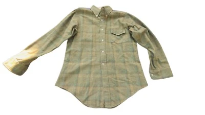 复古国家衬衫商店羊毛法兰绒环领阴影格子中号绿色 — 第 1/4 张图片